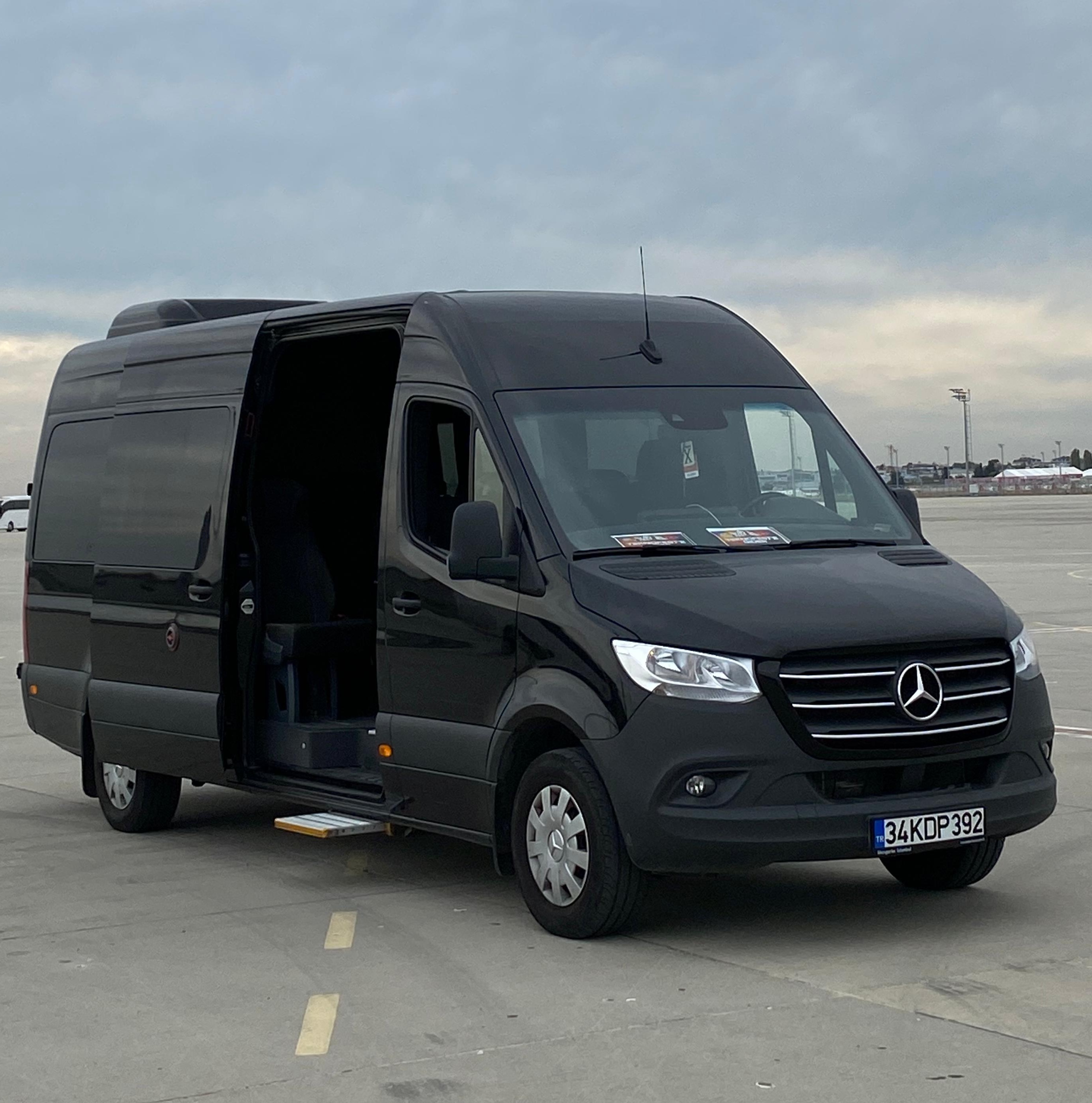 VIP Tours black Mercedes minibus for larger airline crew transfers at Istanbul airport